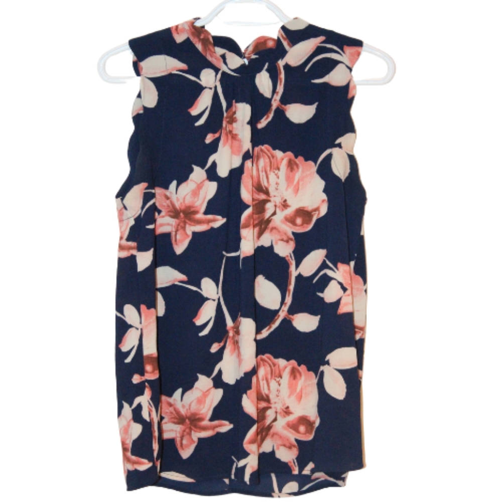 2/$20 🏷 Faith & Joy Navy & Pink Floral Tank Blouse Size S